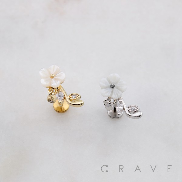 WHITE FLOWER MARQUISE THREADLESS (PUSH IN) 316L SURGICAL STEEL LABRET SET